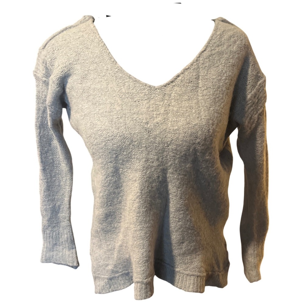 Free People Light Grey Alpaca Blend V Neck Long Sleeve Sweater XS - Picture 1 of 8